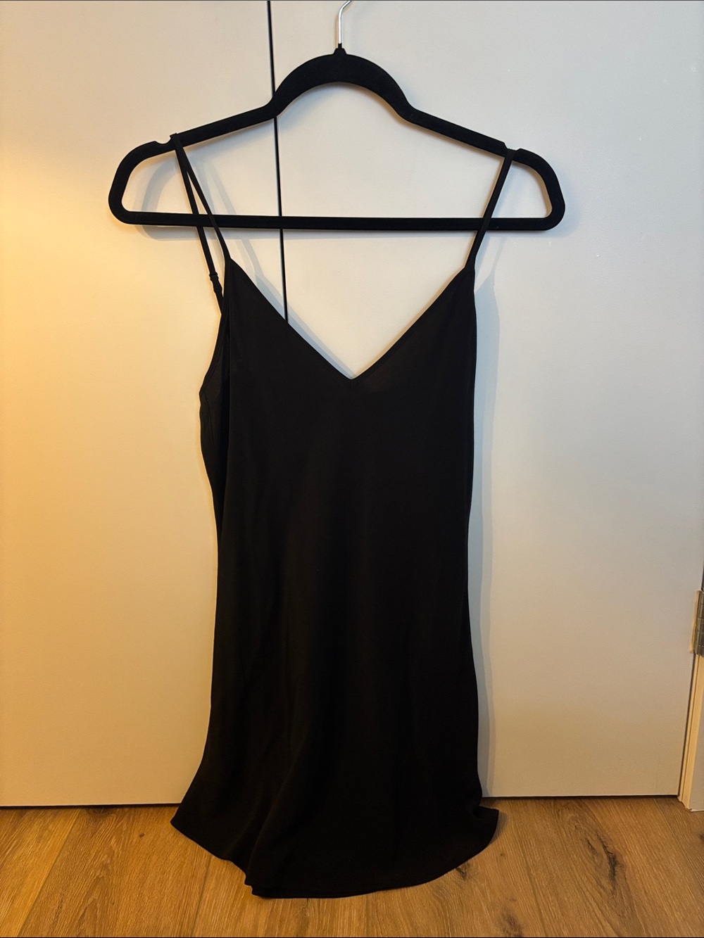 Wilfred Black Slip Mini Dress with Spaghetti Straps